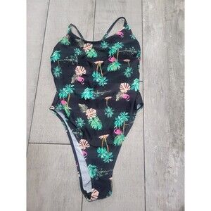 Cupshe One Piece Swimsuit Black Black With Tropical  Prints Size XL